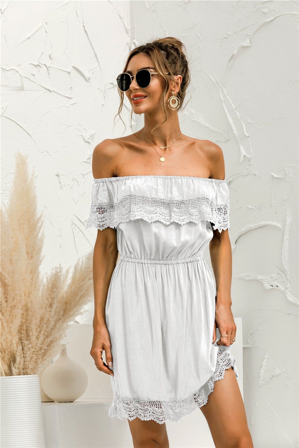 Off Shoulder Lace Trim Dress