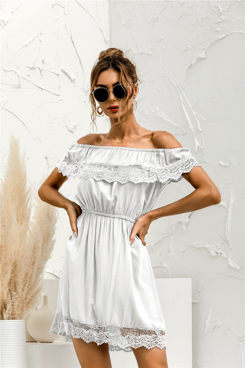 Off Shoulder Lace Trim Dress