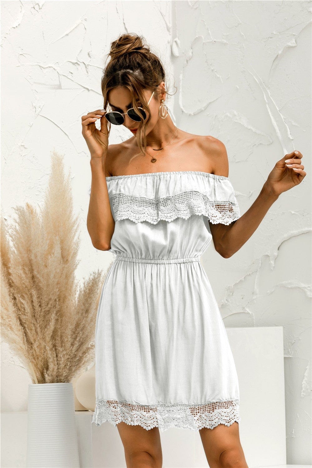 Off Shoulder Lace Trim Dress