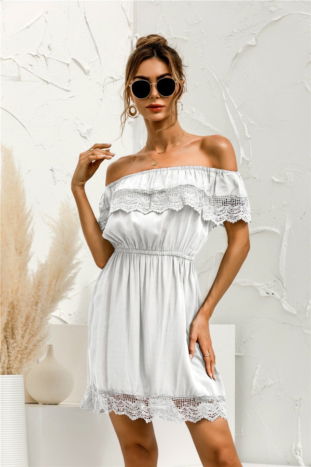 Off Shoulder Lace Trim Dress