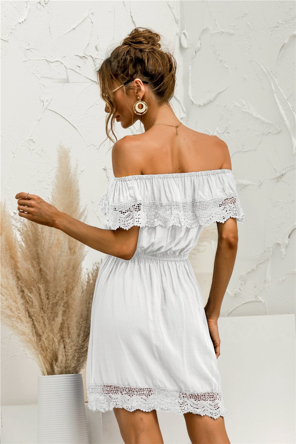 Off Shoulder Lace Trim Dress