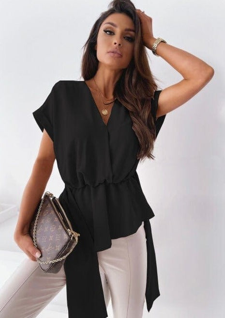 Surplice Neck Belted Blouse
