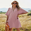 Notched Collar Oversized Tunic Dress