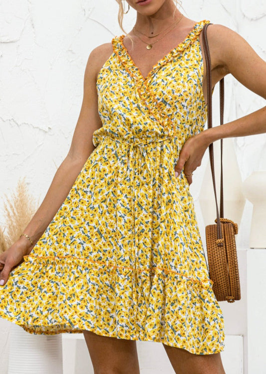 Soft Floral Cross Front Swing Dress