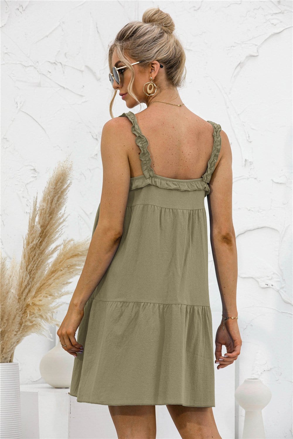 Tie Ruffle Tunic Dress