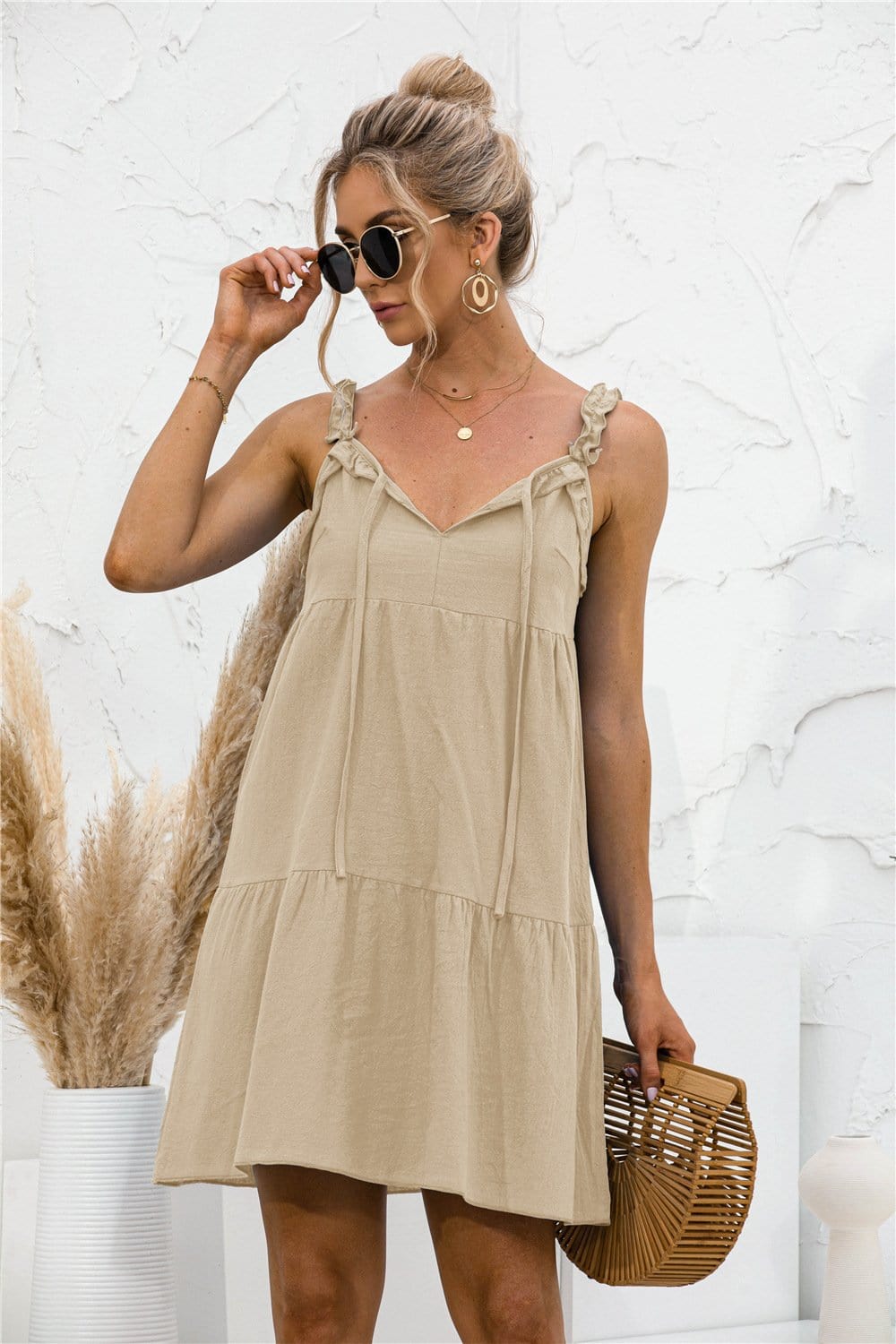 Tie Ruffle Tunic Dress