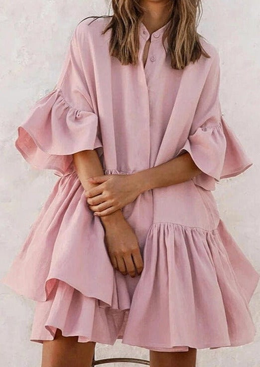 Asymmetrical Ruffle Polo Dress