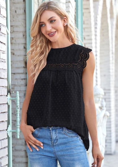 Scallop Eyelet Trim Blouse