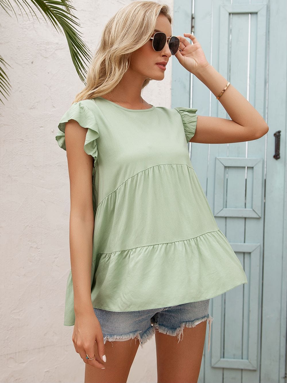 Ruffle Tiered Sleeveless Blouse