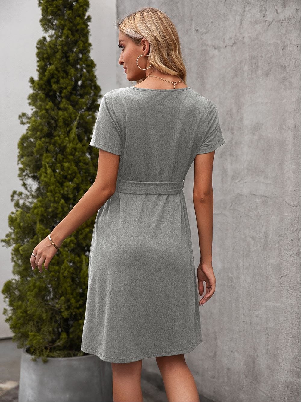 Button Notched Collar Tee Dress