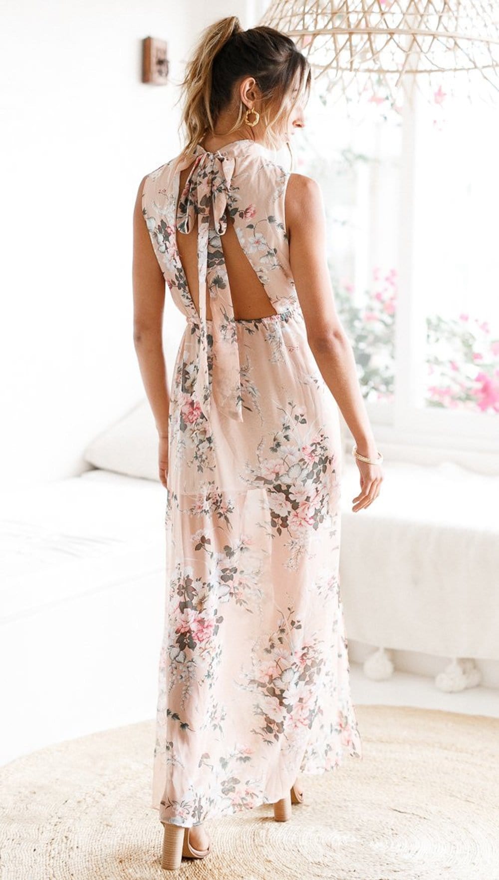 Soft Floral Pink Halter Dress