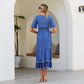 Anna-Kaci Paisley Boho Ruffle Flowy Maxi Dress V Neck Tied Front with Short Sleeves