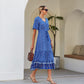 Anna-Kaci Paisley Boho Ruffle Flowy Maxi Dress V Neck Tied Front with Short Sleeves