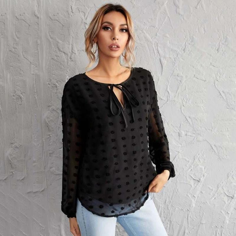 Summer Clip Dot Tie Blouse