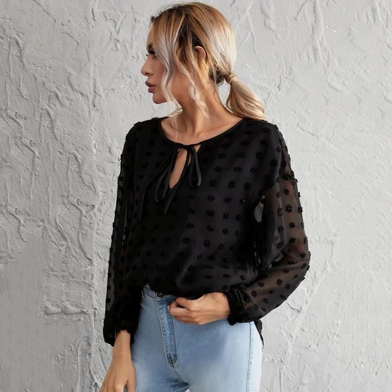 Summer Clip Dot Tie Blouse