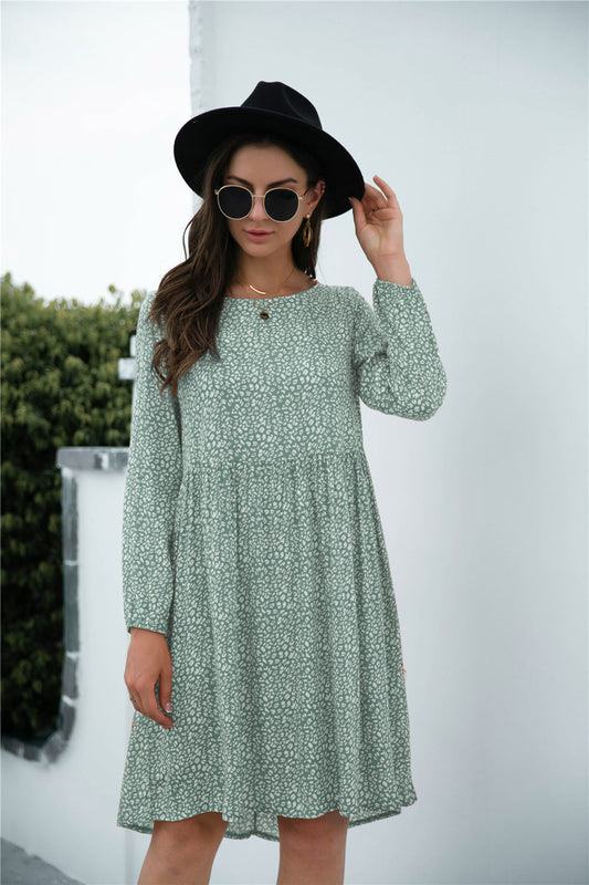 Floral Print Long Sleeve Tunic Dress