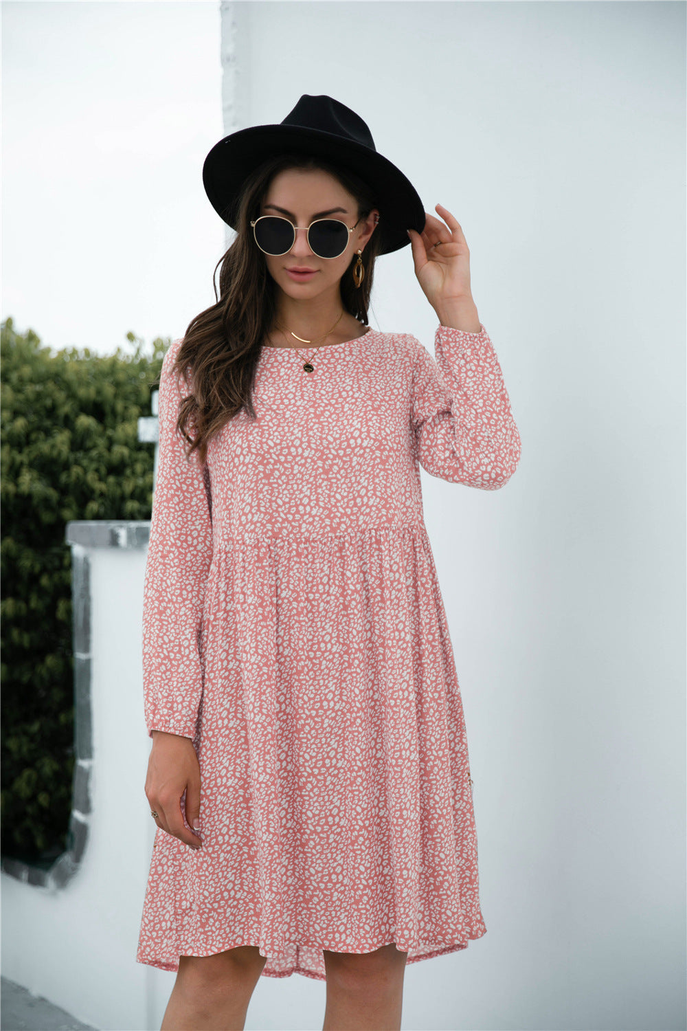 Floral Print Long Sleeve Tunic Dress