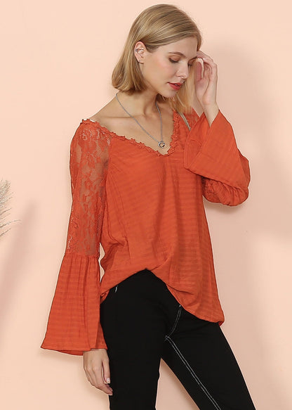 Semi Sheer Bell Sleeve Blouse