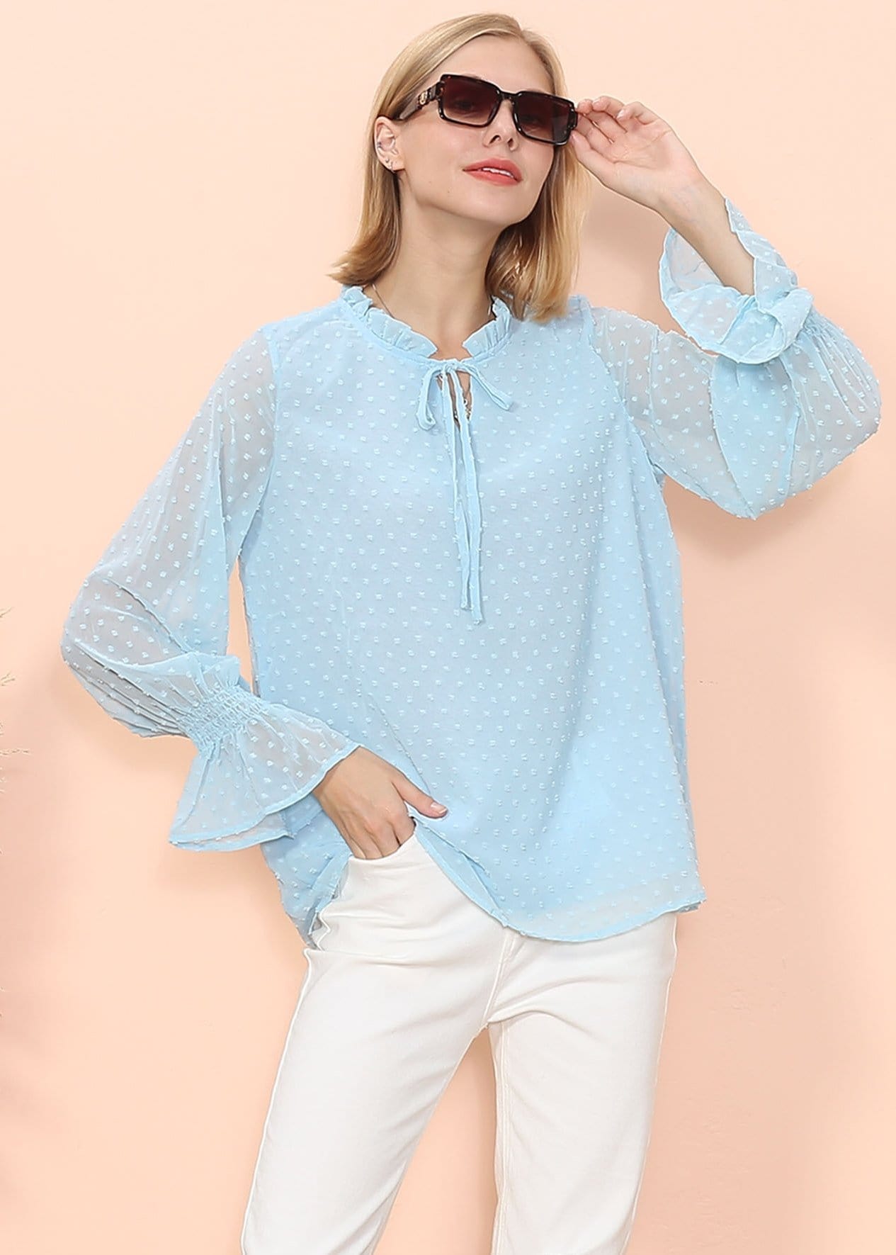 Clip Dot Long Sleeve Sweater Blouse