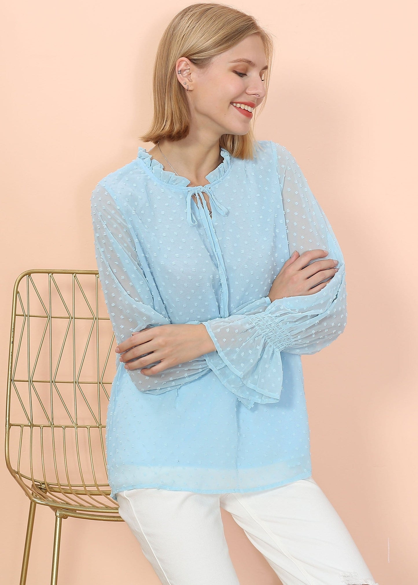 Clip Dot Long Sleeve Sweater Blouse