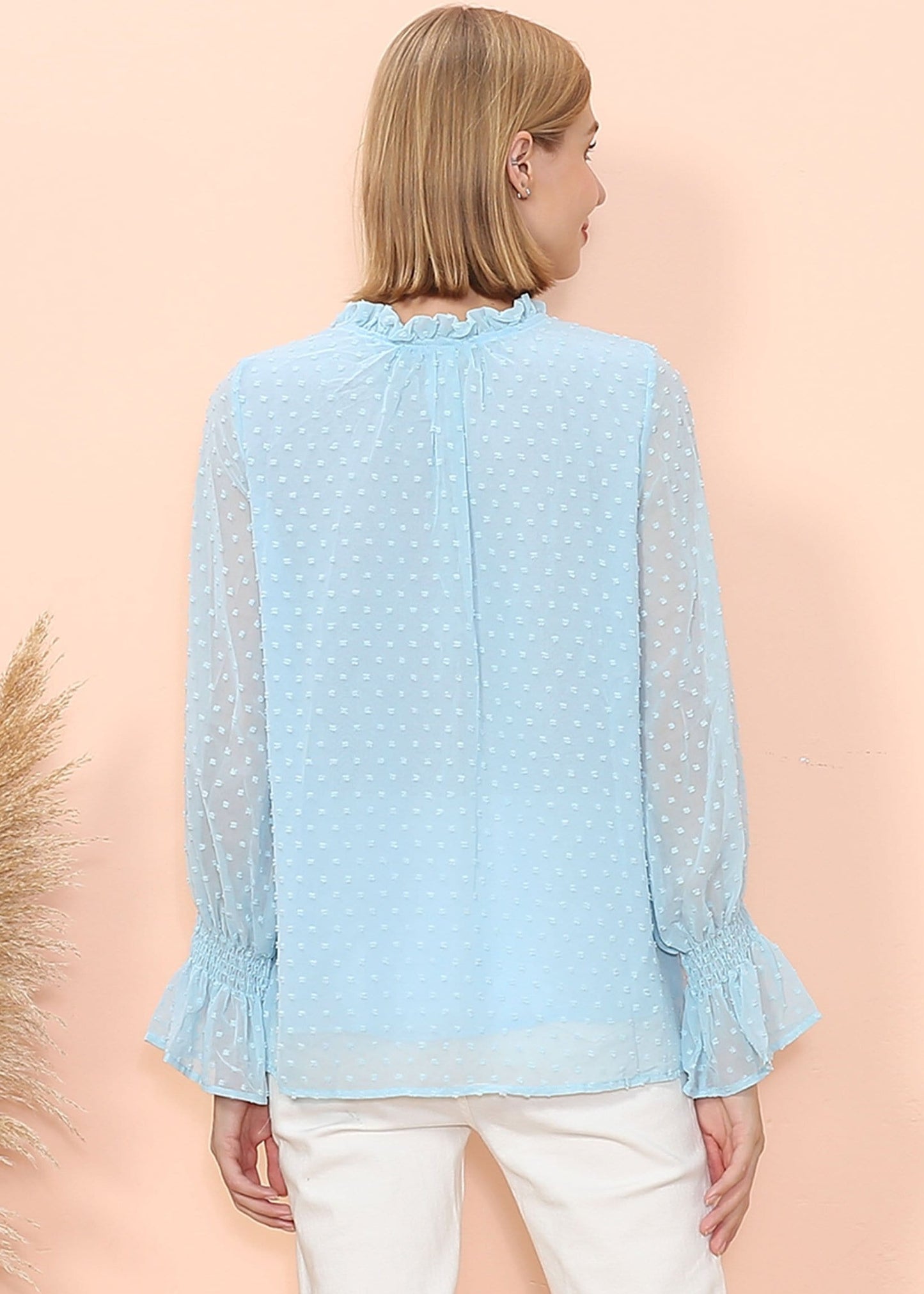 Clip Dot Long Sleeve Sweater Blouse