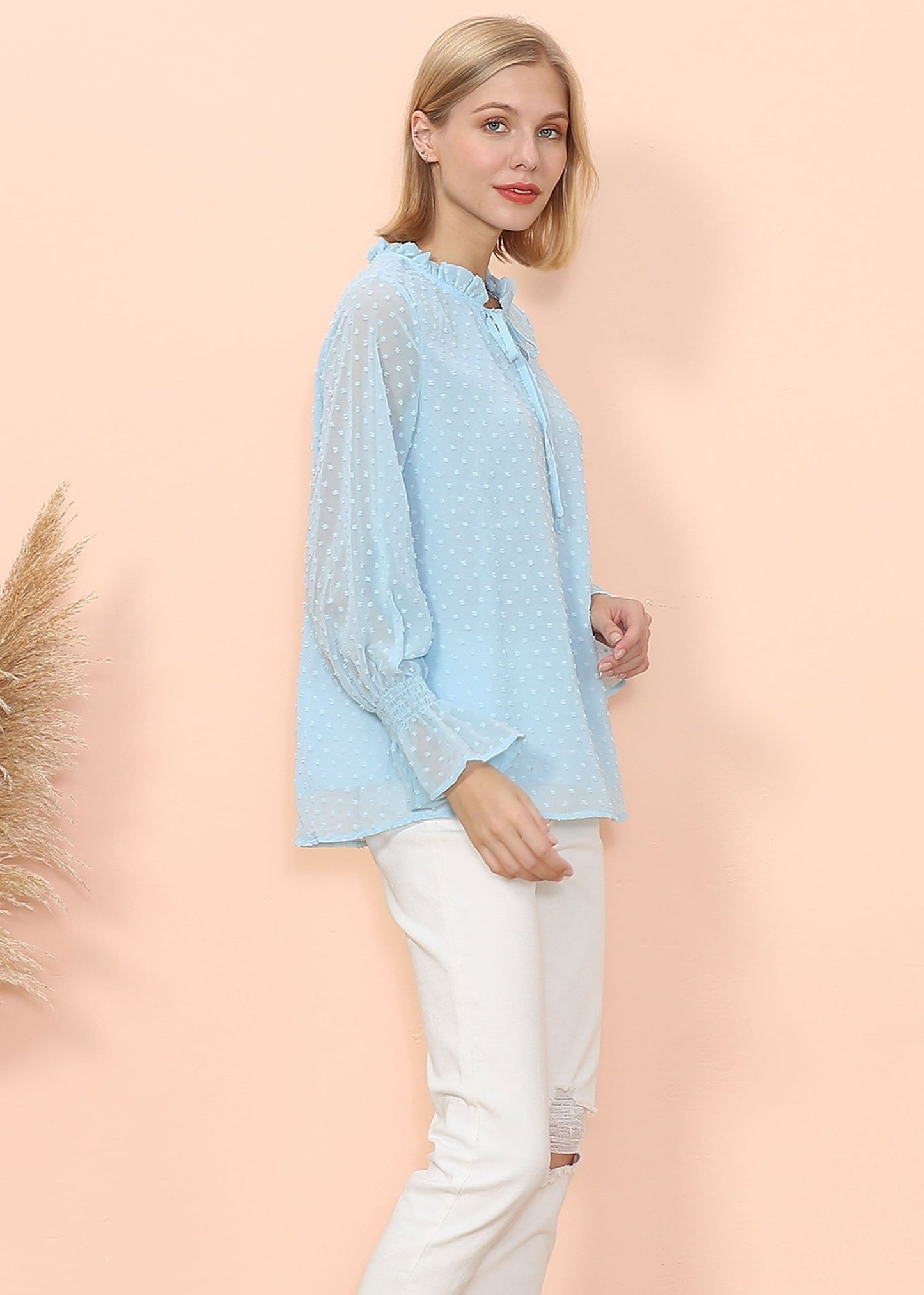 Clip Dot Long Sleeve Sweater Blouse