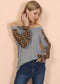 Off Shoulder Leopard Knitted Long Sleeve Top