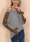 Off Shoulder Leopard Knitted Long Sleeve Top