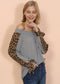 Off Shoulder Leopard Knitted Long Sleeve Top