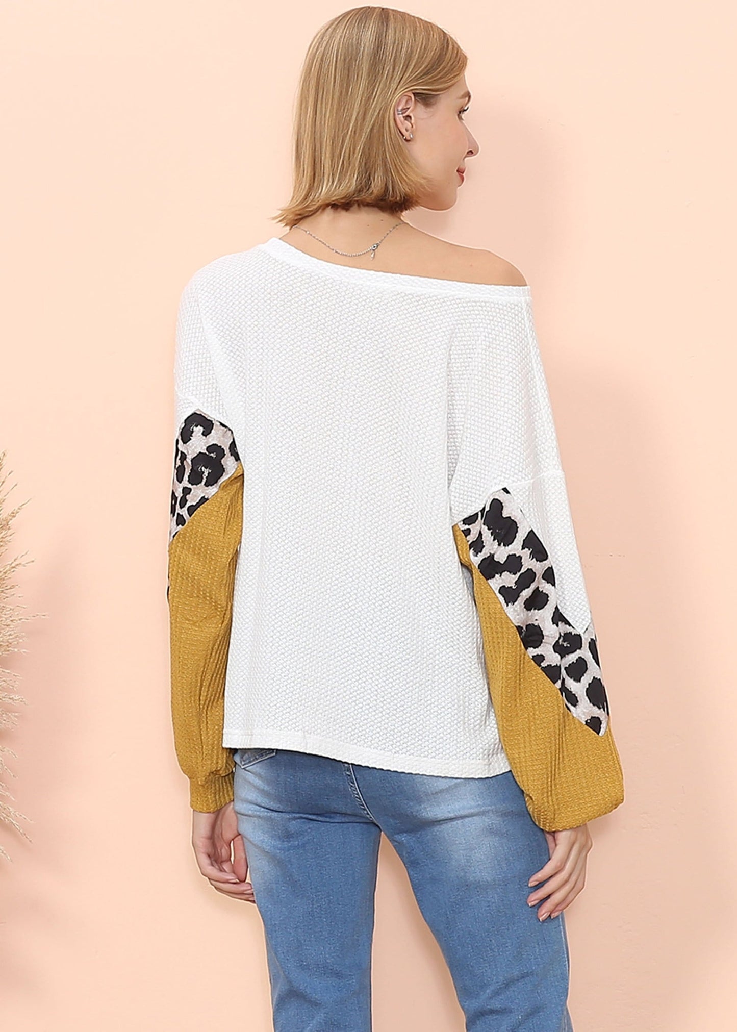 Waffle Knit Cheetah Print Long Sleeve Top