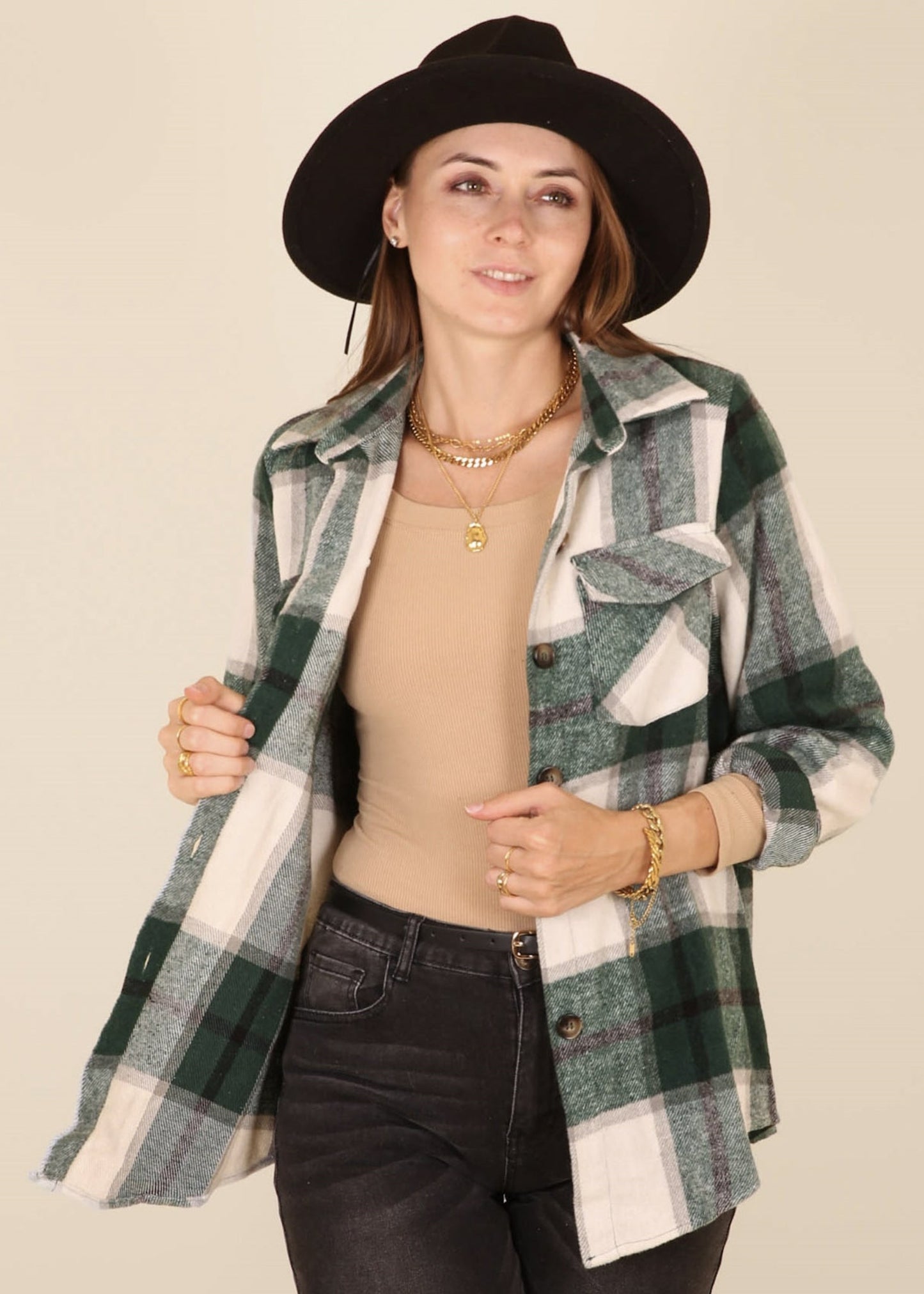 Wide Plaid Button Up Collared Shirt