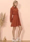 Button Collared Lantern Sleeve Ruffle Dress