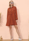 Button Collared Lantern Sleeve Ruffle Dress