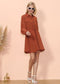 Button Collared Lantern Sleeve Ruffle Dress