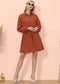 Button Collared Lantern Sleeve Ruffle Dress