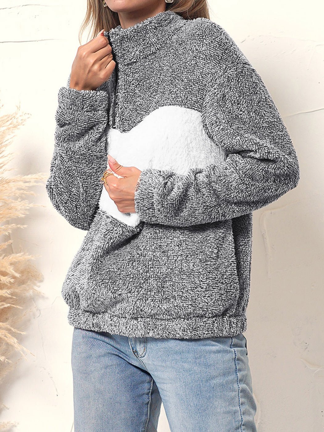 Fluffy Two Tone Quarter Zip