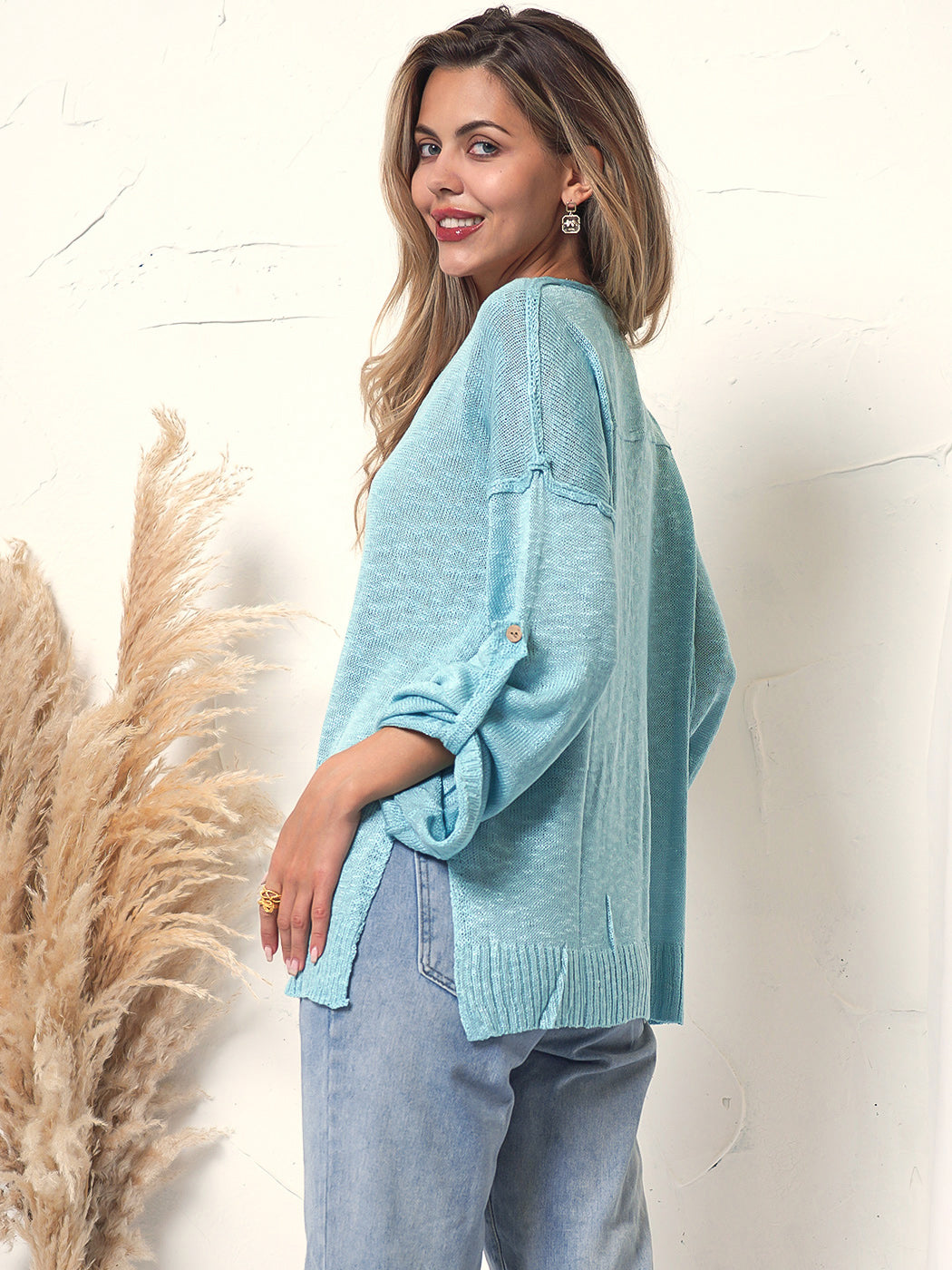 Henley Knit Cuffed Long Sleeve