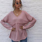 Anna-Kaci V Neck Drop Shoulder Soft Peplum Waffle Knit Blouse for Women