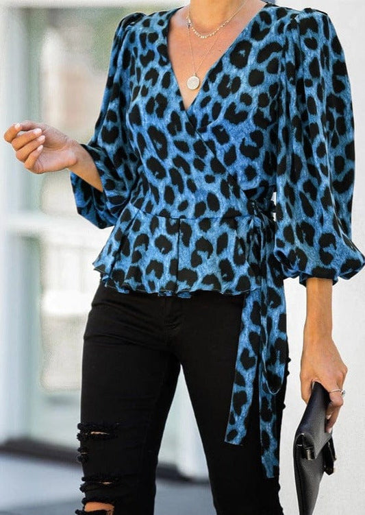 Bold Leopard Print Wrap Blouse