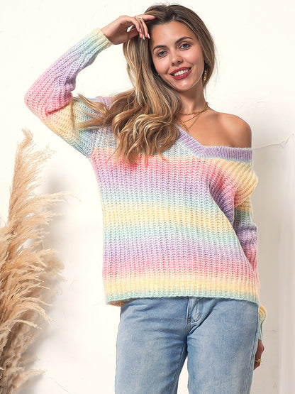 Rainbow Striped Knit Lounge Oversized Sweater