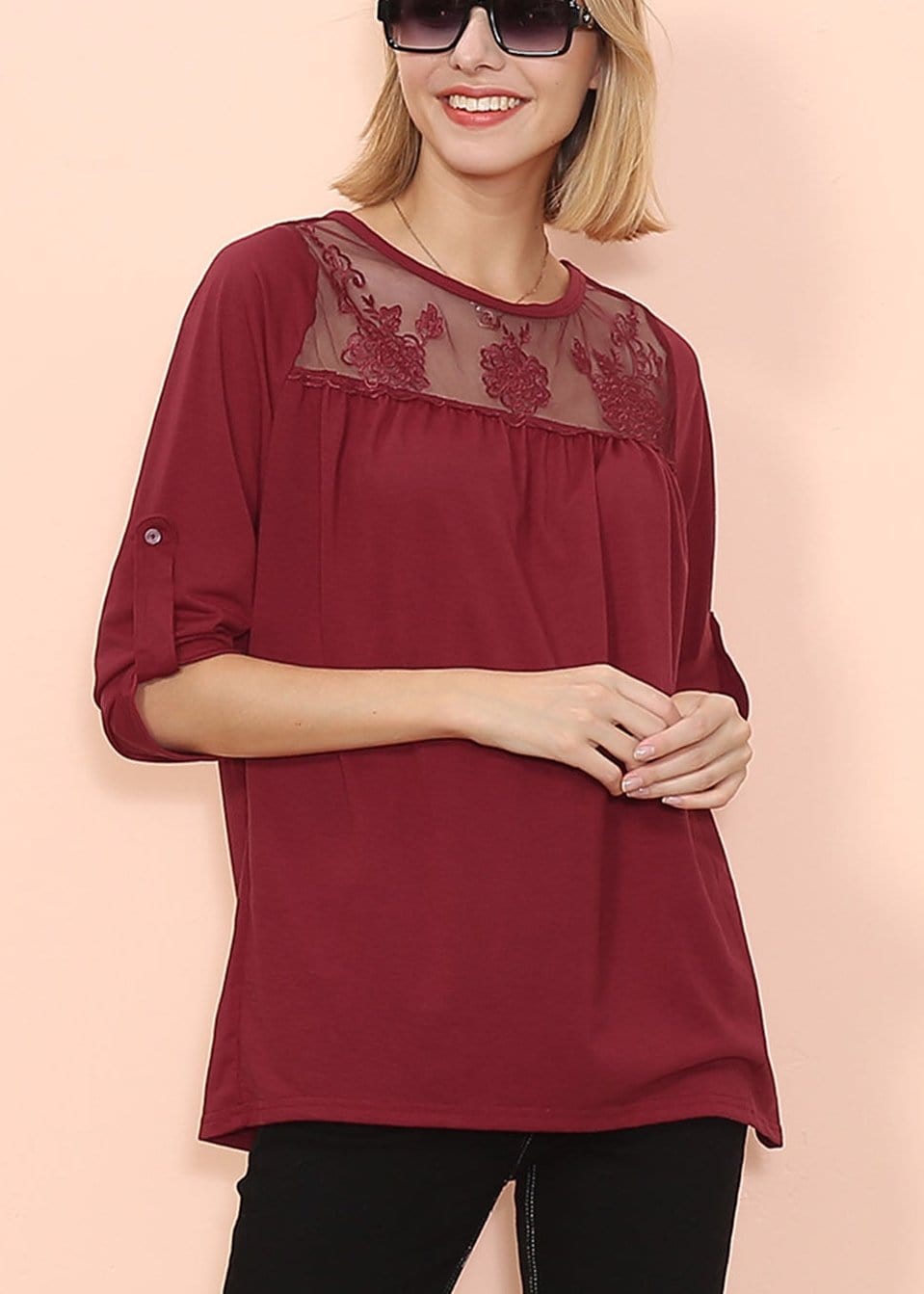 Lace Detail Mid Elbow Blouse