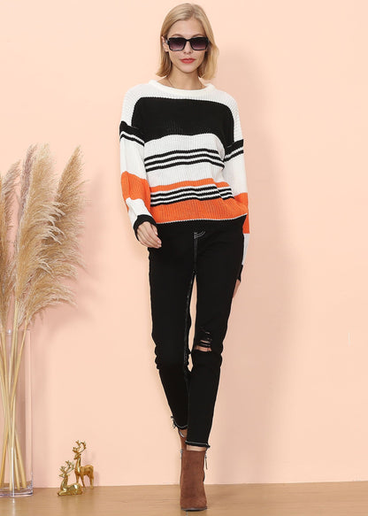 Drop Shoulder Striped Knit Sweater