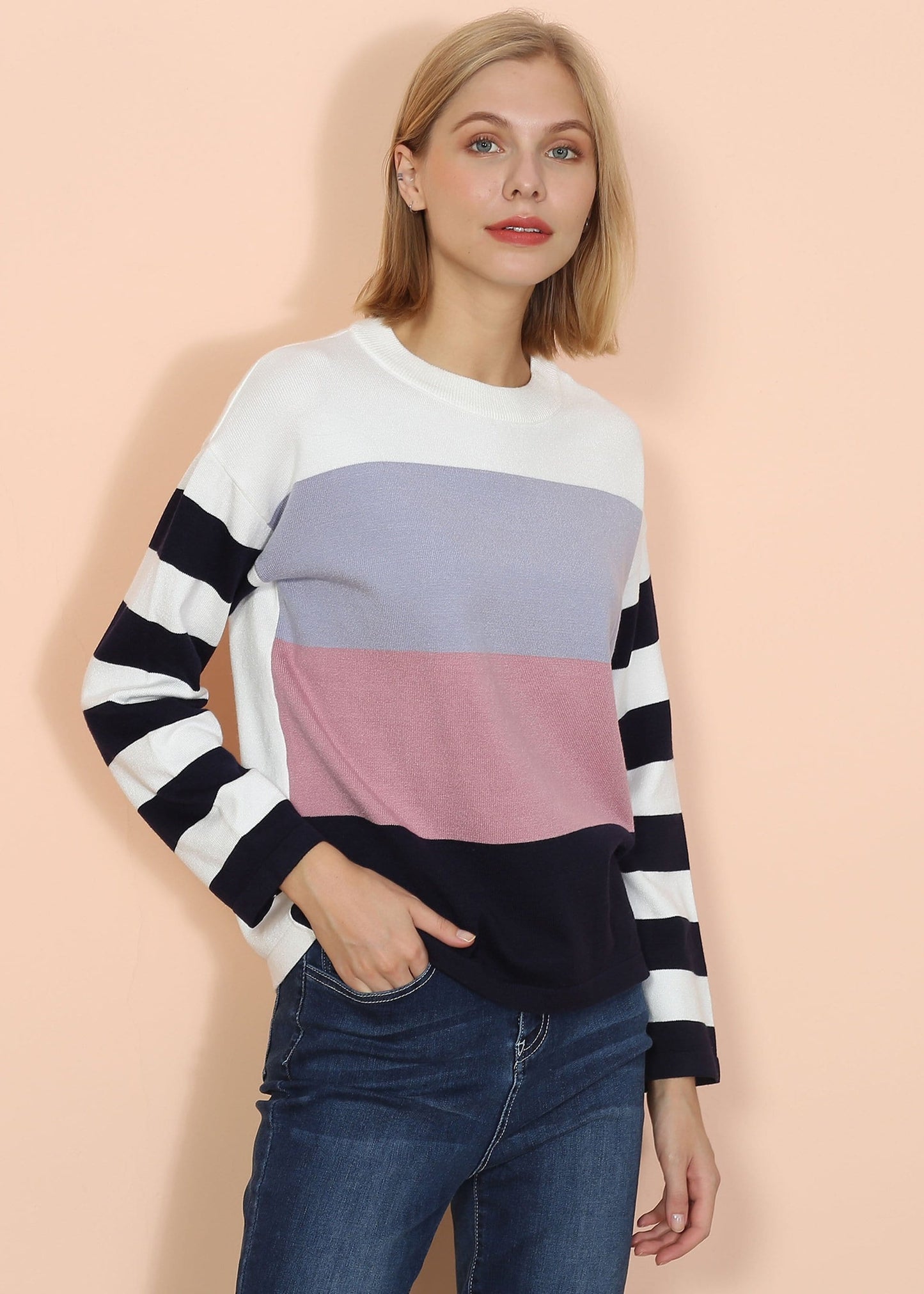 Mixed Striped Long Sleeve Sweater