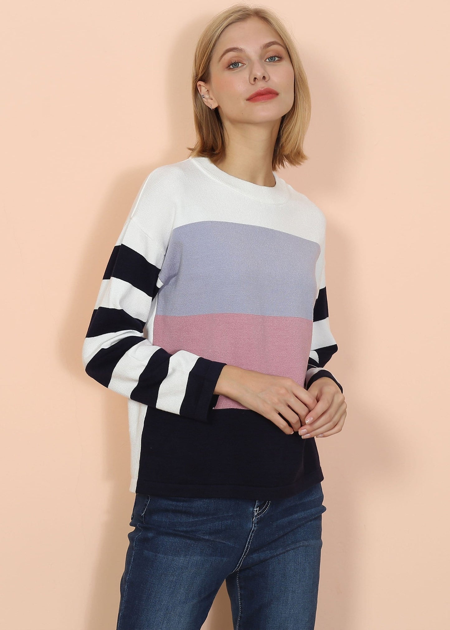 Mixed Striped Long Sleeve Sweater