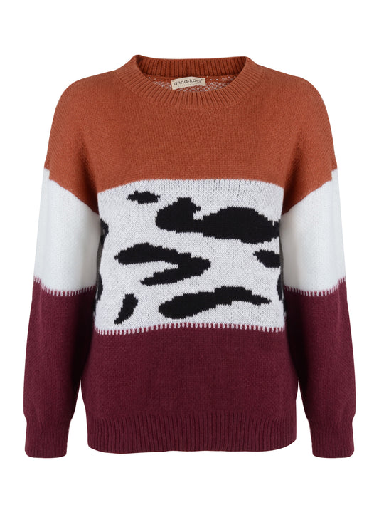 Color Block Animal Print Sweater