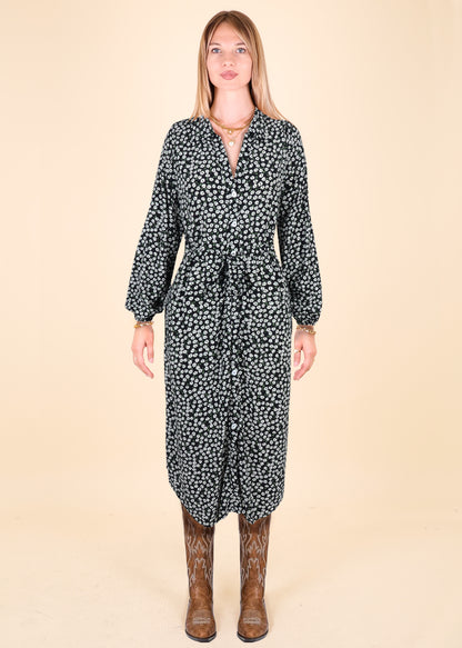 Floral Tie Waist Shirt Dress