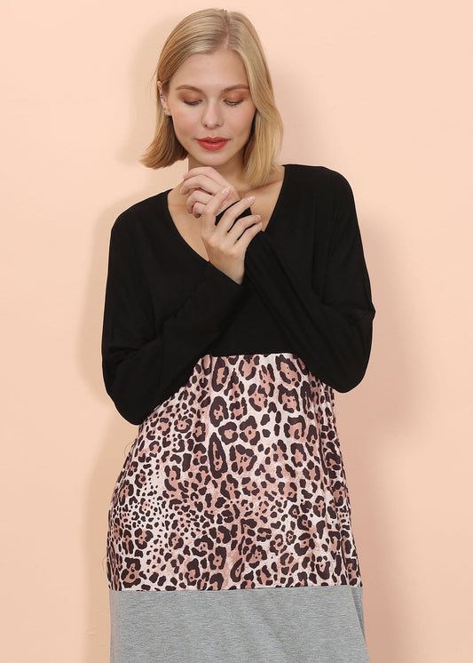 Color Block Leopard Print Dress