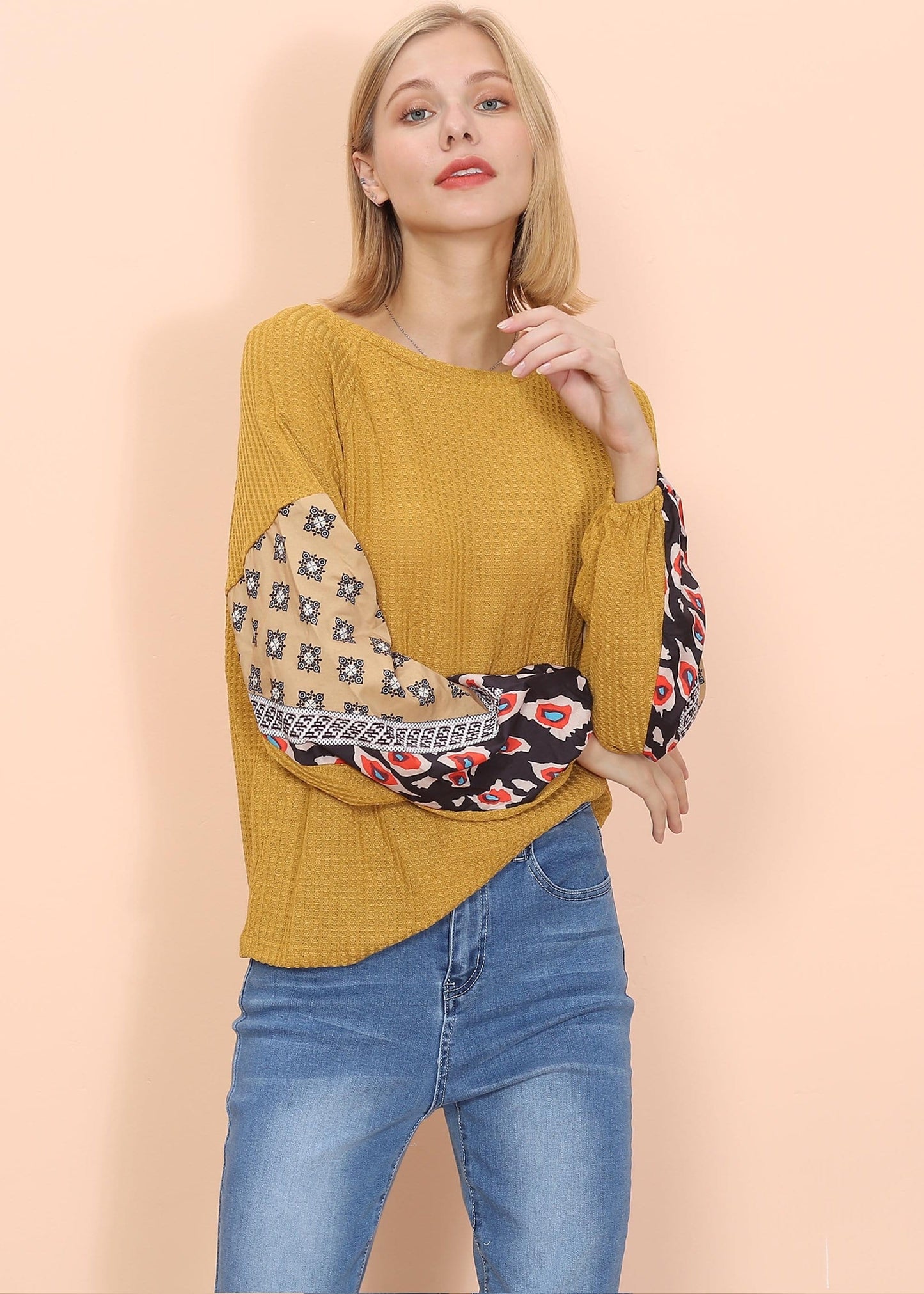 Mixed Prints Long Sleeve Sweater