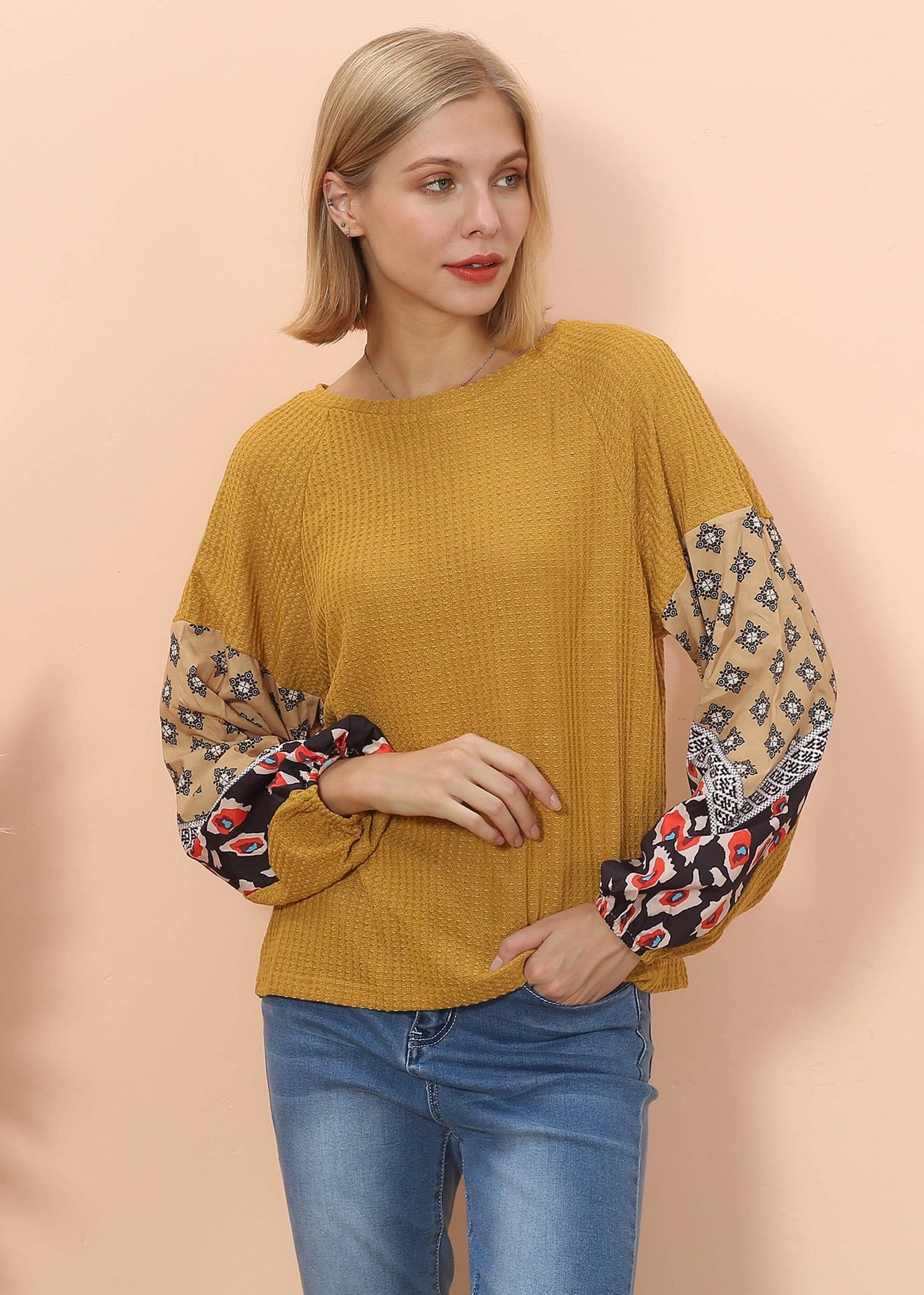 Mixed Prints Long Sleeve Sweater