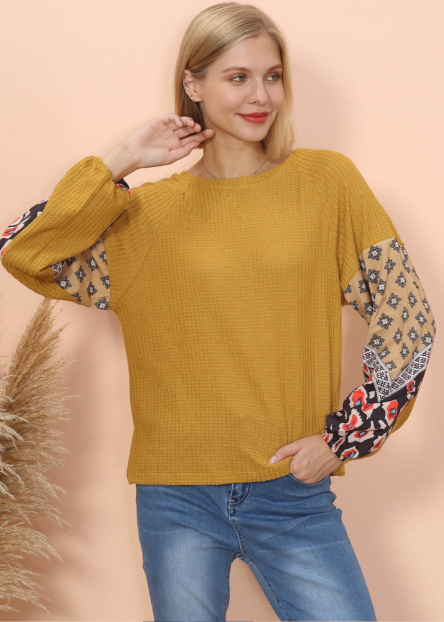 Mixed Prints Long Sleeve Sweater